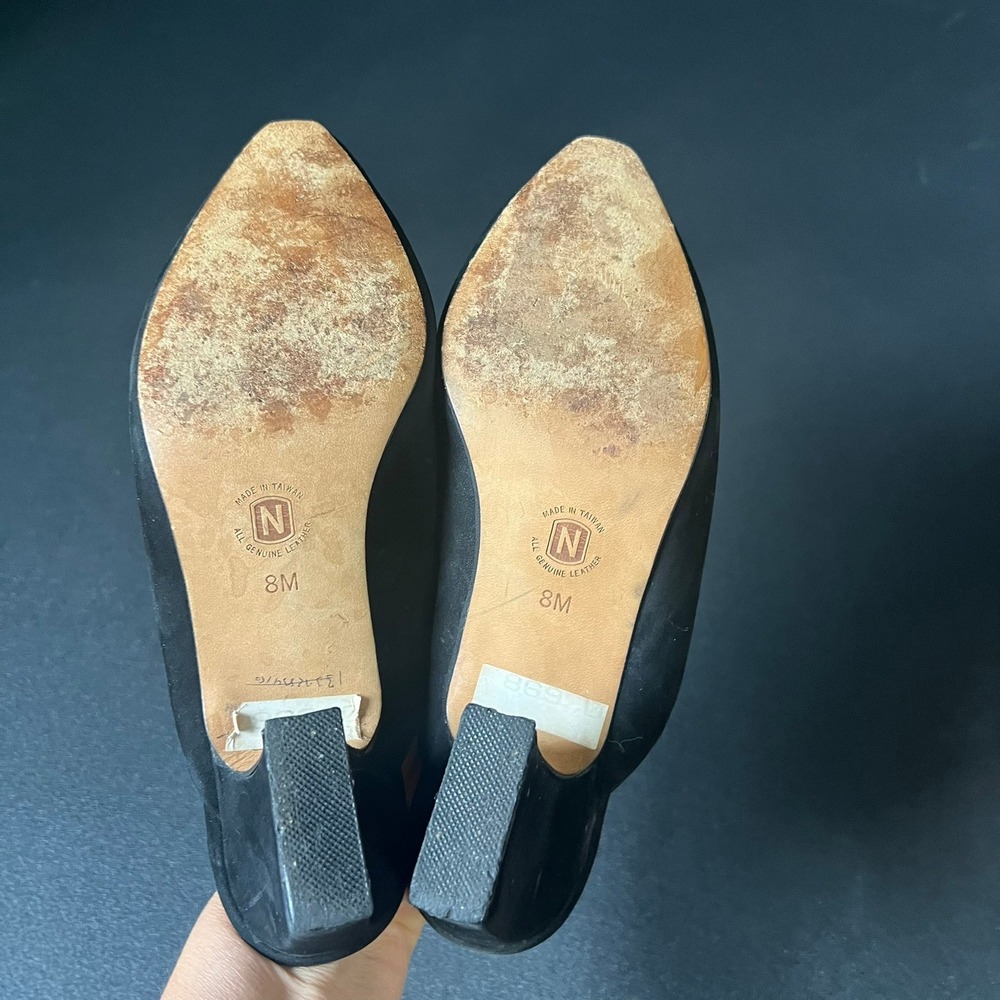 Nordstrom Black Suede Pointed Toe Mules Block Heel 8M Minimalist Office Slip on - Picture 7 of 9